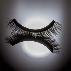 A single pair of fake eyelashes with a reflection of light on them.