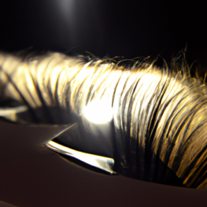 A close-up of a set of bottom lashes, with a bright, glowing spotlight highlighting the individual hairs.