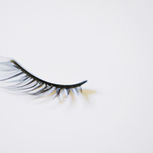 A close-up of a single eyelash on a white background.