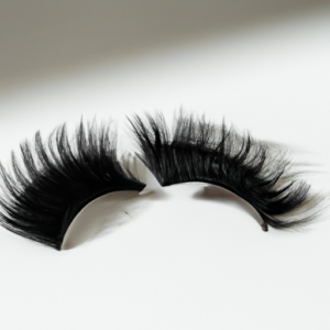 A pair of false eyelashes in a realistic setting, with shadows and highlights to create a 3D effect.