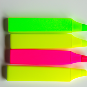 Suggestion: A brightly colored swatch of yellow, green, and pink highlighter against a white background.