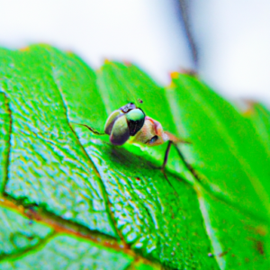 A pair of long eyelashes curling up over a bright green leaf.