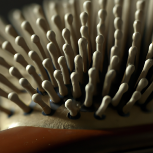 Suggestion: A close-up of a hairbrush with a dramatic voluminous curl in its bristles.