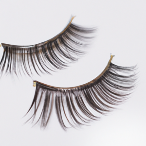 A close-up of a pair of false eyelashes on a white background.