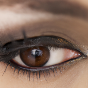 A closeup of a woman's eye with a smoky eyeliner look.