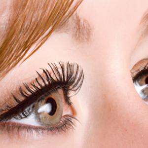 A close-up of a pair of eyes with lush, full bottom lashes.