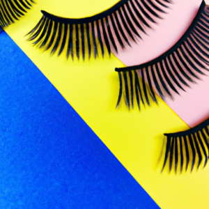 A set of long, luxurious eyelashes against a bright, vibrant background.